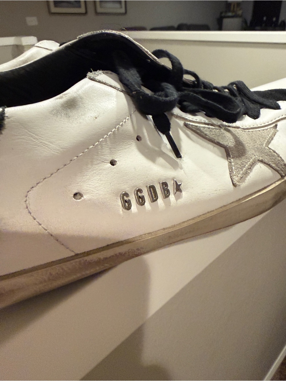 Golden Goose White Leather Sneakers with Black Toe and Silver Star - Picture 4 of 6